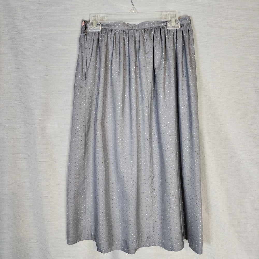 ROYAL SILK Size 6 (Vintage 12) Grey Pure Silk Pleated Dotted Midi Skirt Classic